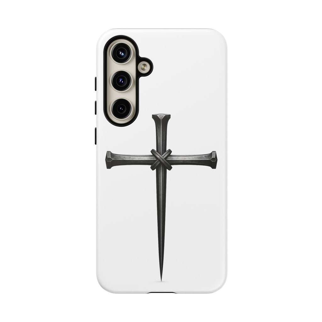 Nail Cross Tough Phone Case – Minimal Gothic Christian Armor for Samsung & iPhone