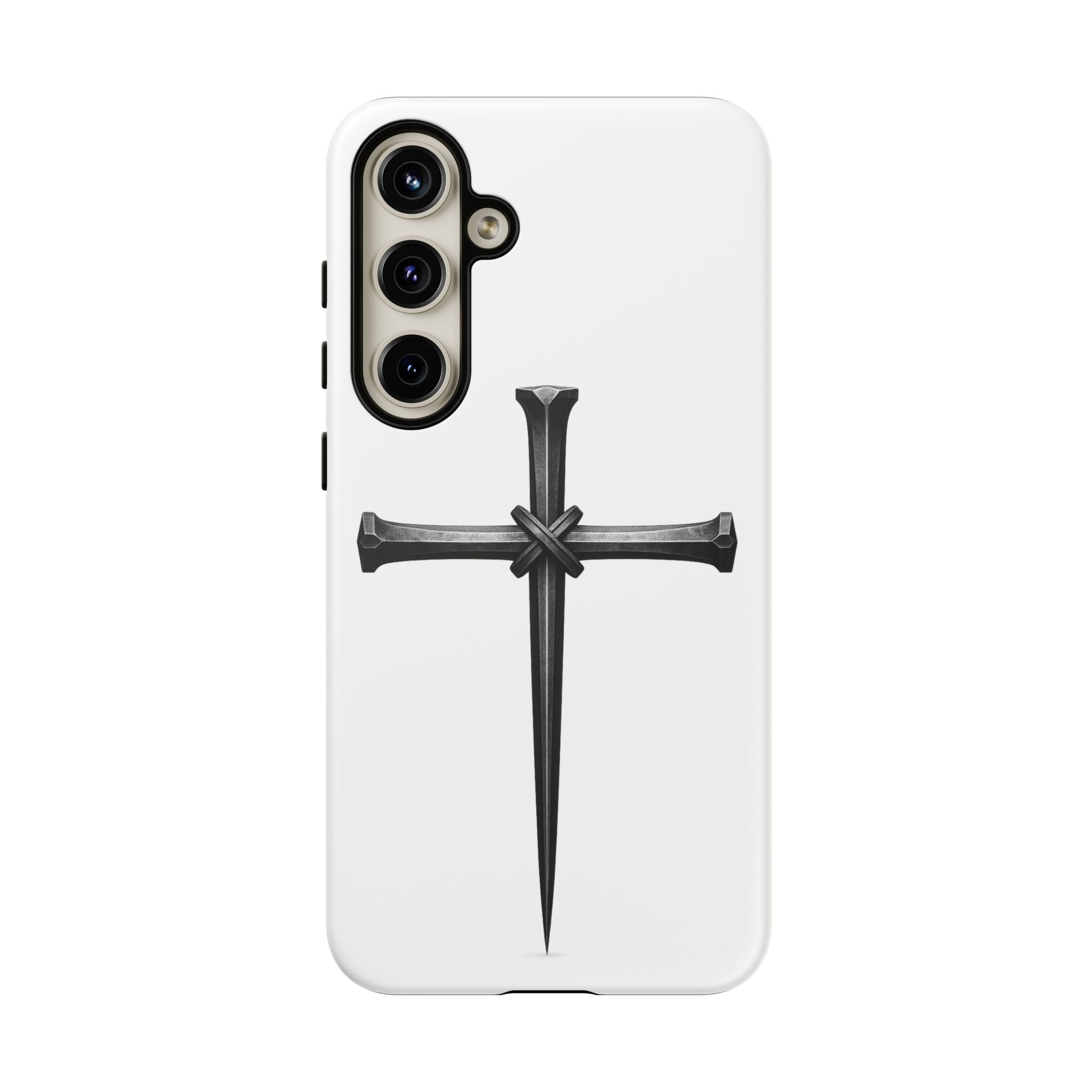 Nail Cross Tough Phone Case – Minimal Gothic Christian Armor for Samsung & iPhone