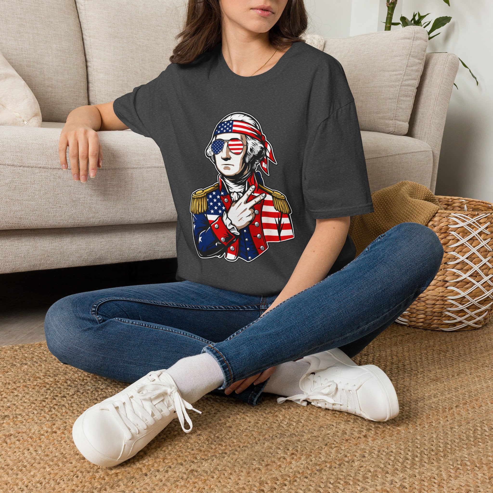 Patriotic George Washington T-Shirt – American Flag Bandana & Shades Tee