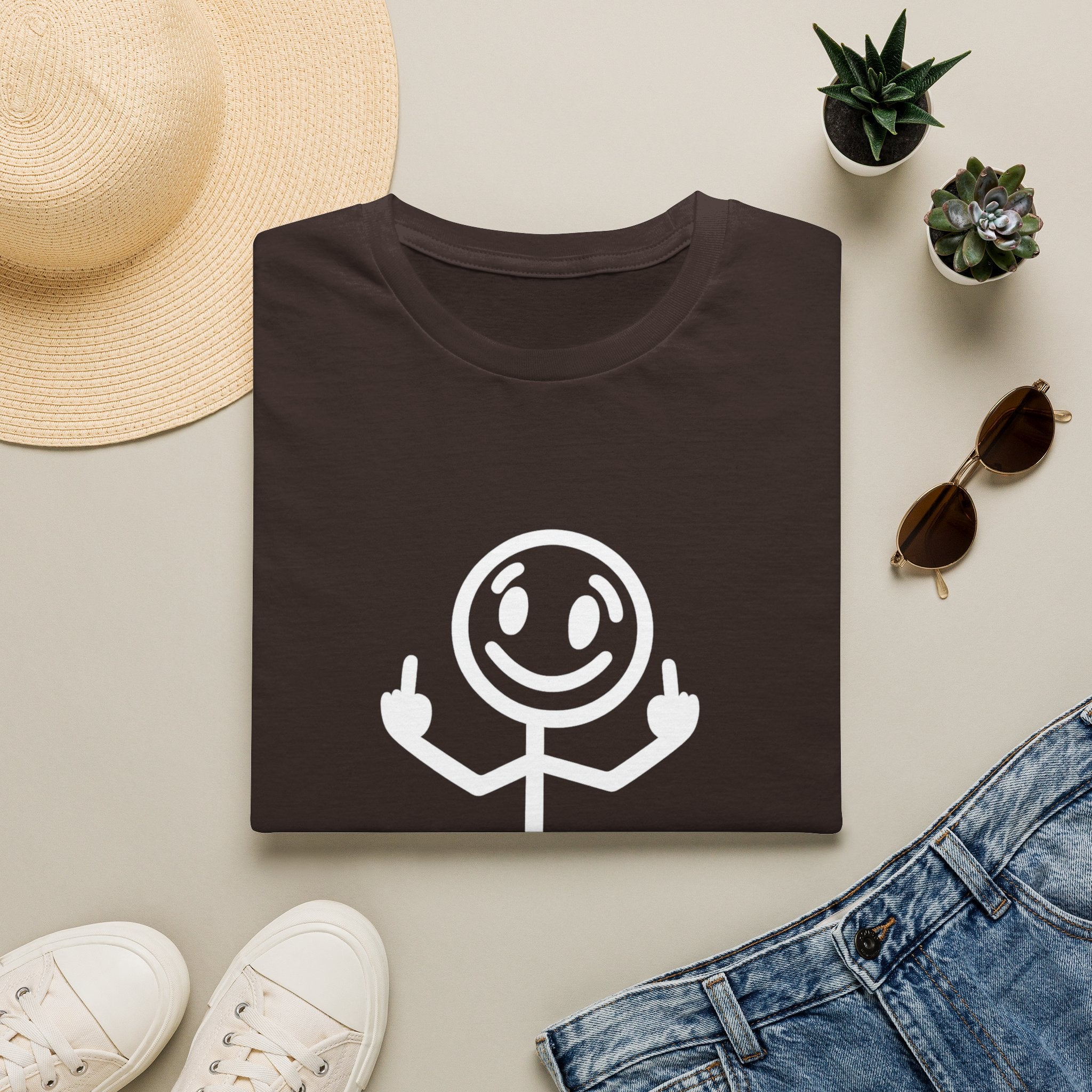 Zero White Guilt T-Shirt — Smiley Stick Figure Flipping Off Graphic Tee