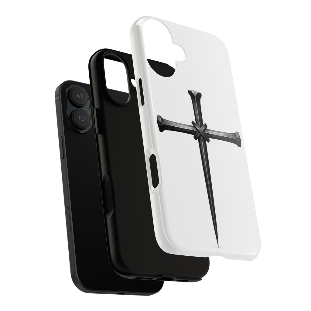 Nail Cross Tough Phone Case – Minimal Gothic Christian Armor for Samsung & iPhone