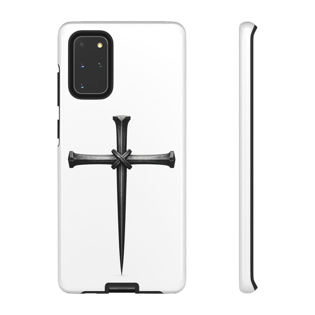 Nail Cross Tough Phone Case – Minimal Gothic Christian Armor for Samsung & iPhone