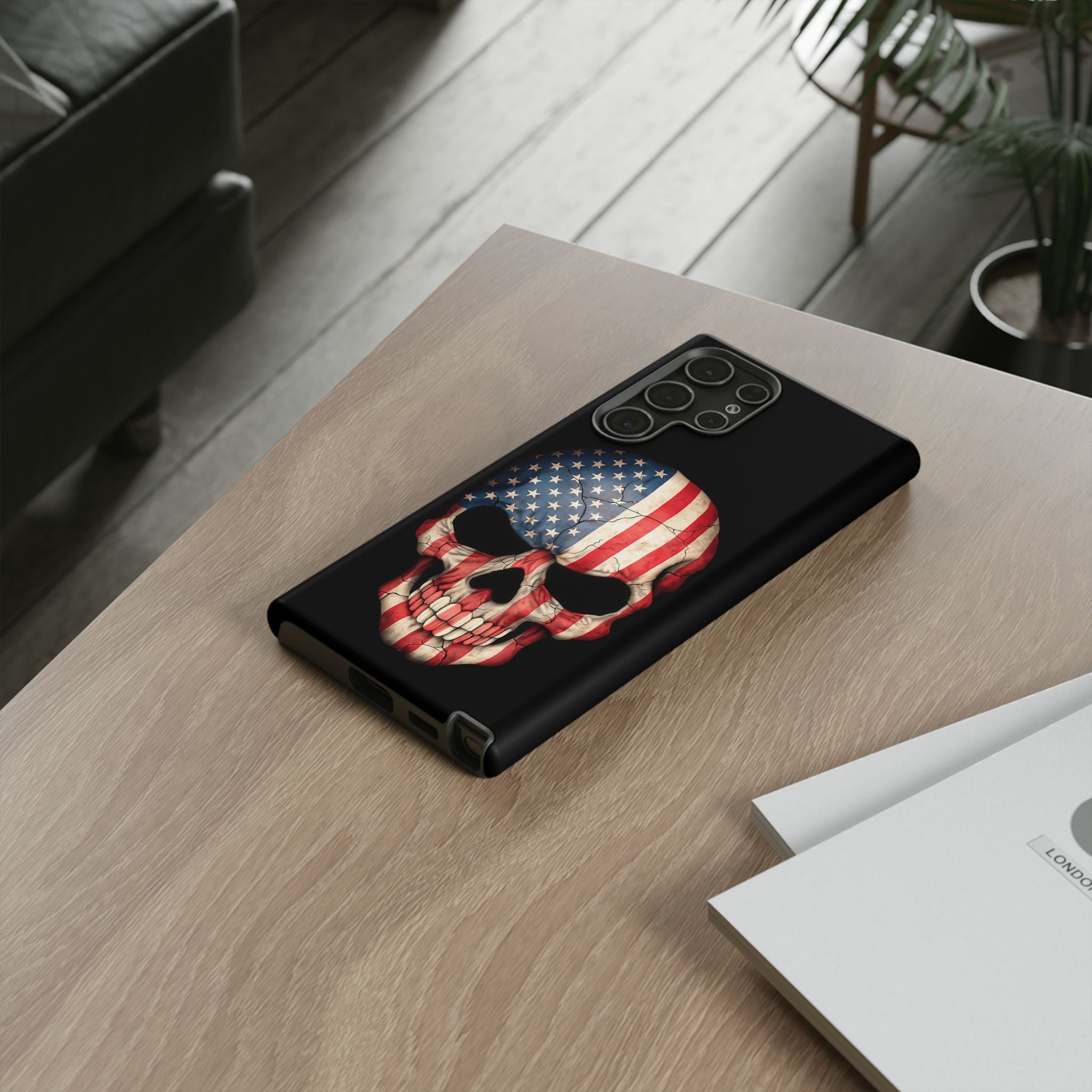American Flag Skull Phone Case - Patriotic Tough Protective Cover