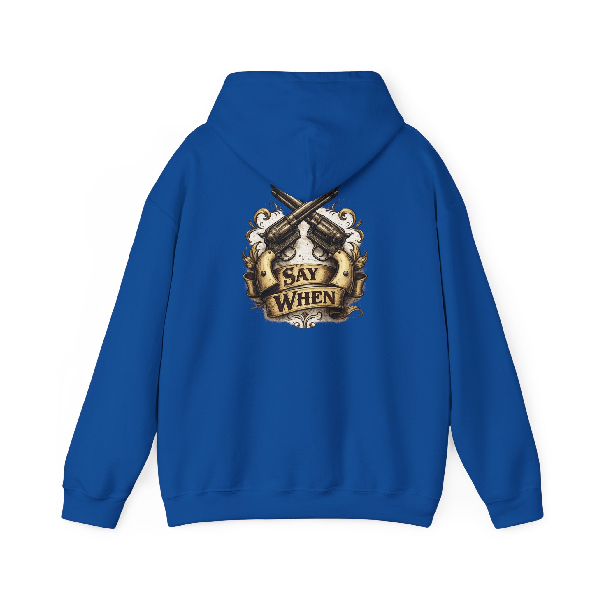 Western Outlaw Hoodie — "Say When" Vintage Gunslinger Pullover