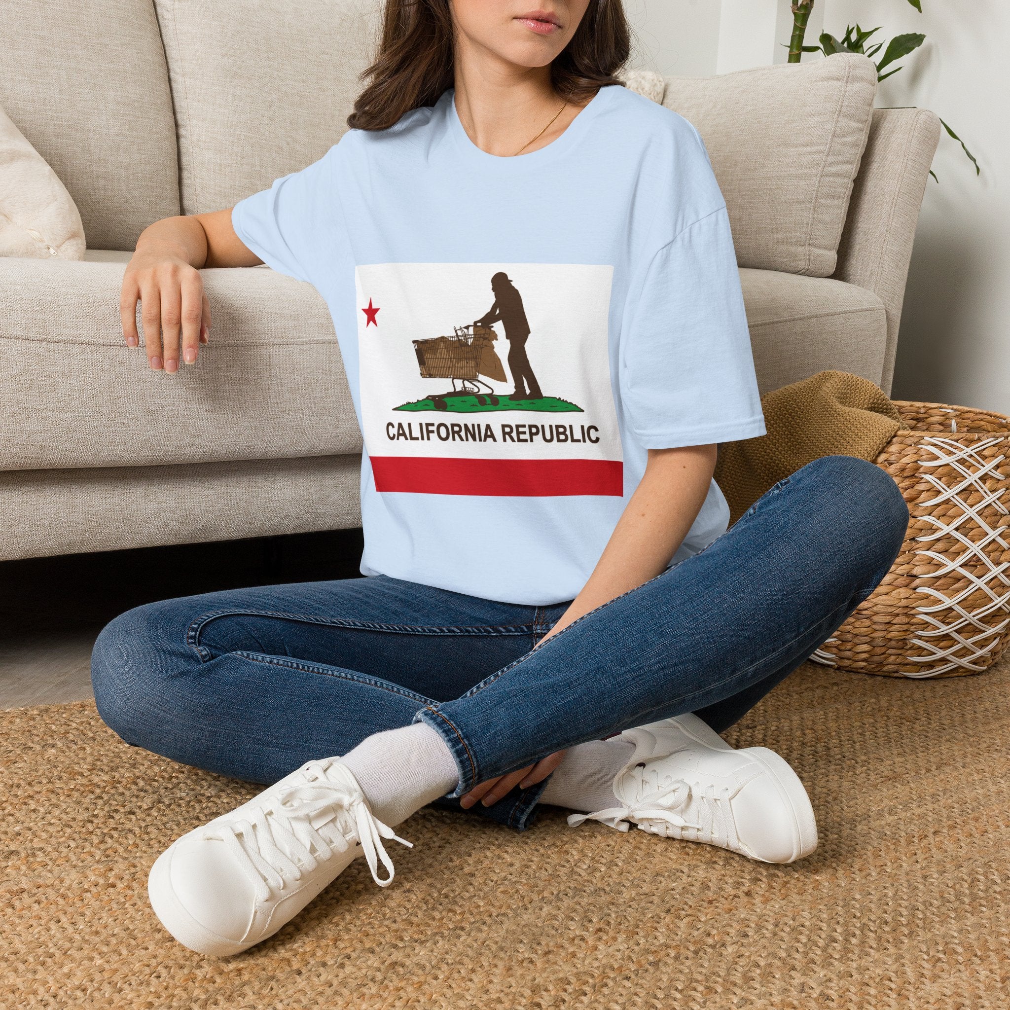 California Republic Grocery Cart T-Shirt — Funny State Flag Design