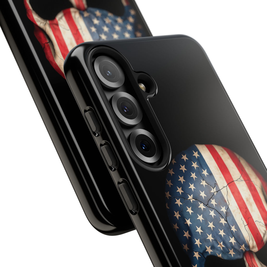 American Flag Skull Phone Case - Patriotic Tough Protective Cover