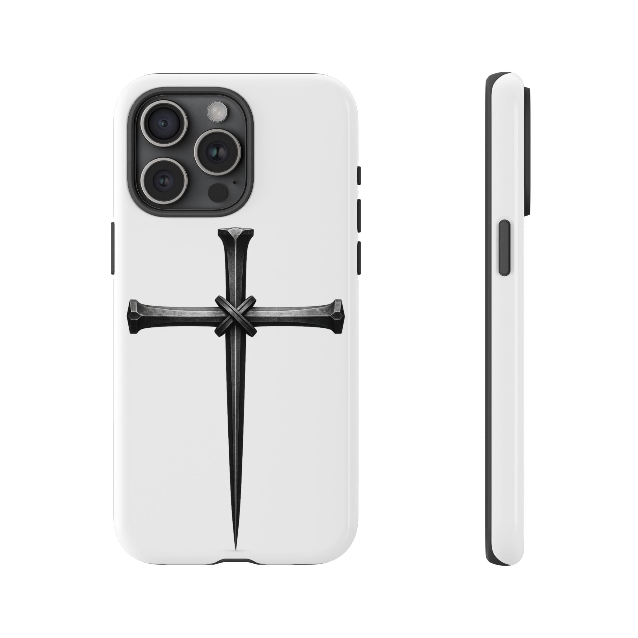 Nail Cross Tough Phone Case – Minimal Gothic Christian Armor for Samsung & iPhone