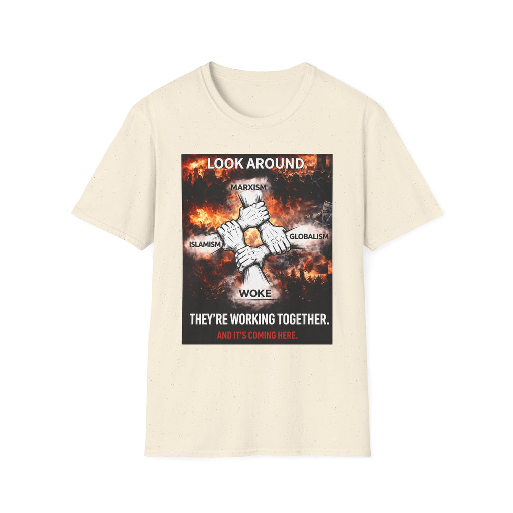 Political Graphic T-Shirt — "Look Around" Protest Design