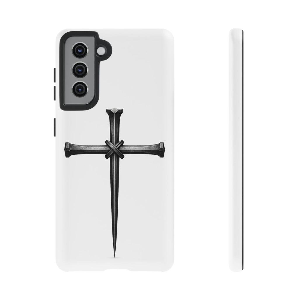 Nail Cross Tough Phone Case – Minimal Gothic Christian Armor for Samsung & iPhone