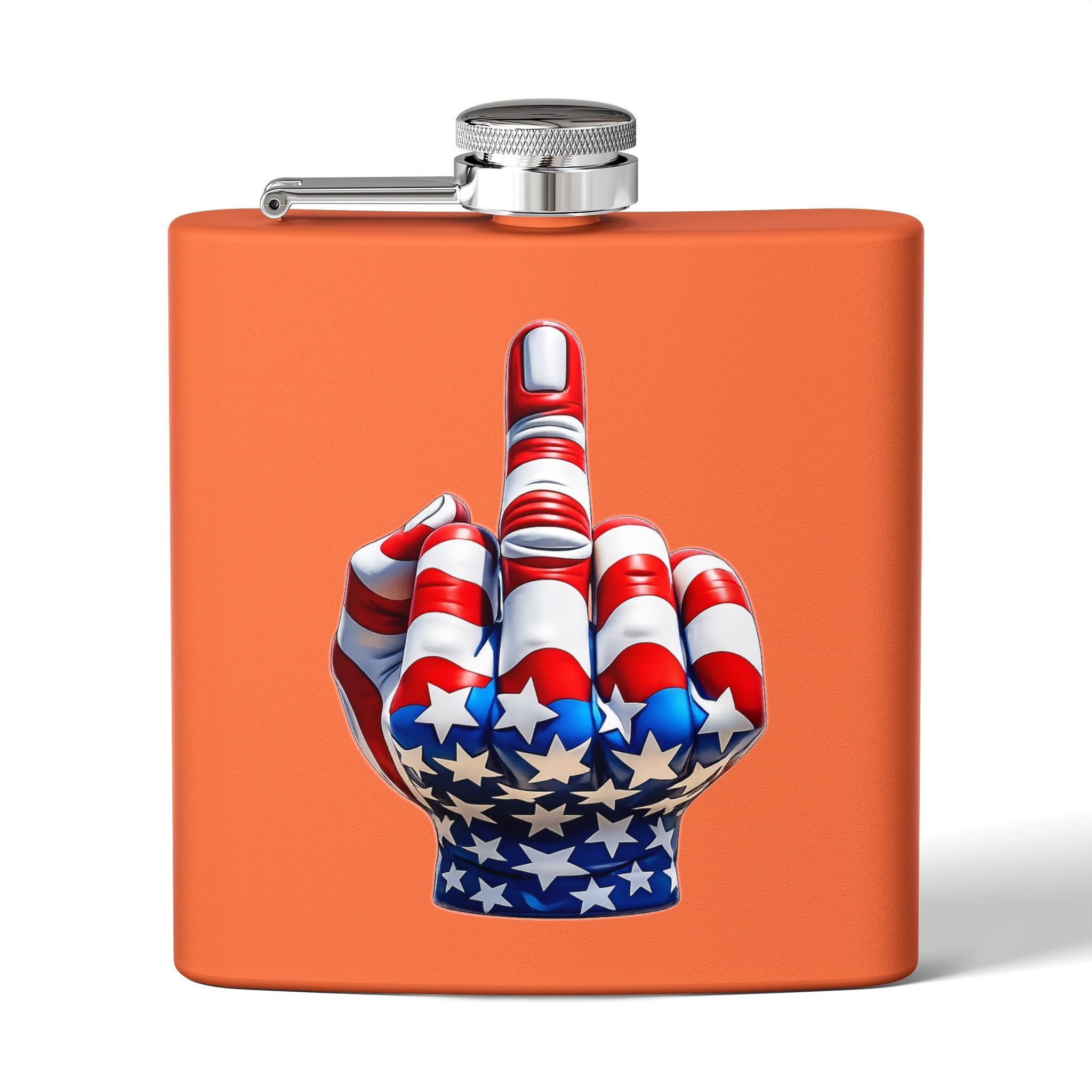 6oz Stainless Steel Flask — Patriotic Middle Finger USA Flag Design