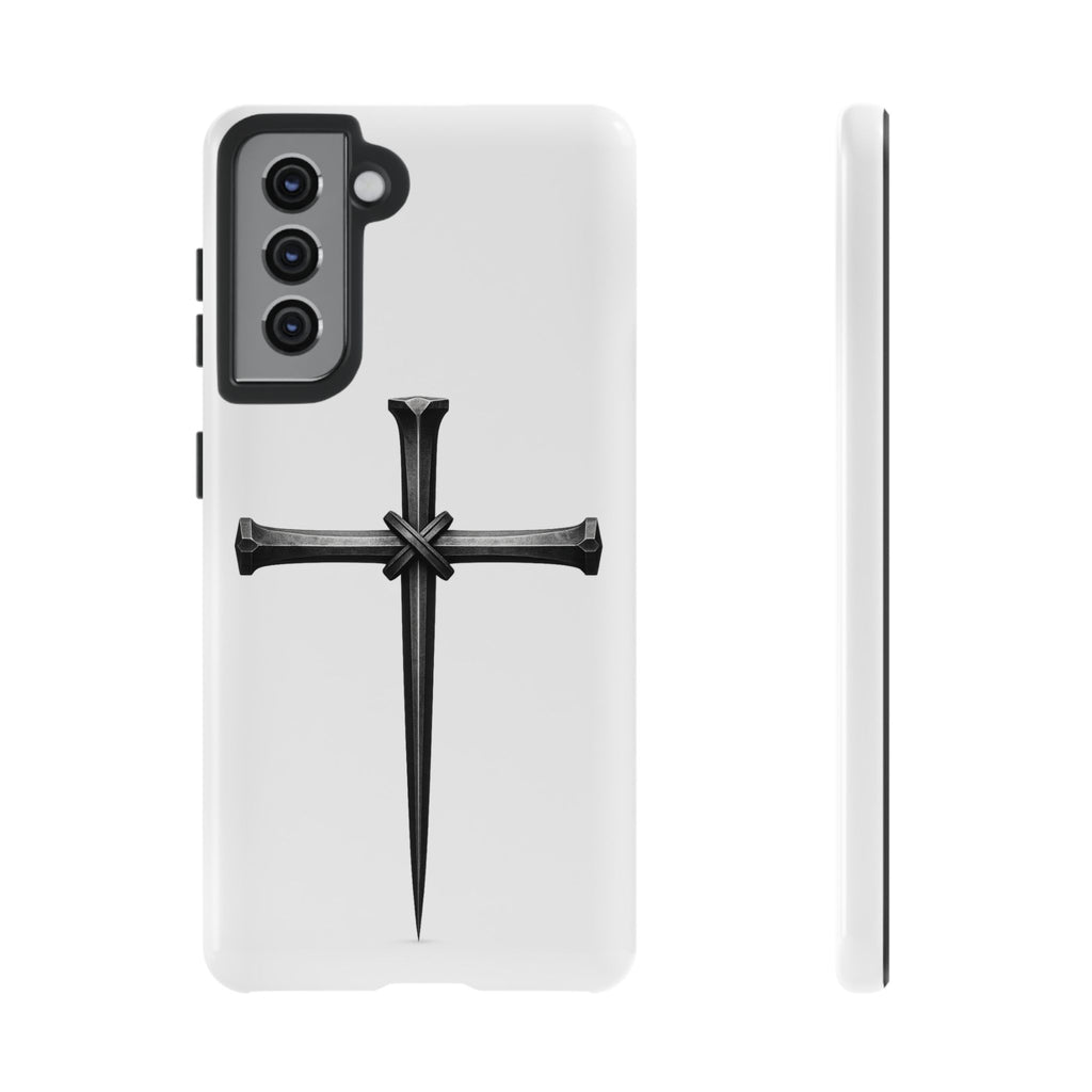 Nail Cross Tough Phone Case – Minimal Gothic Christian Armor for Samsung & iPhone