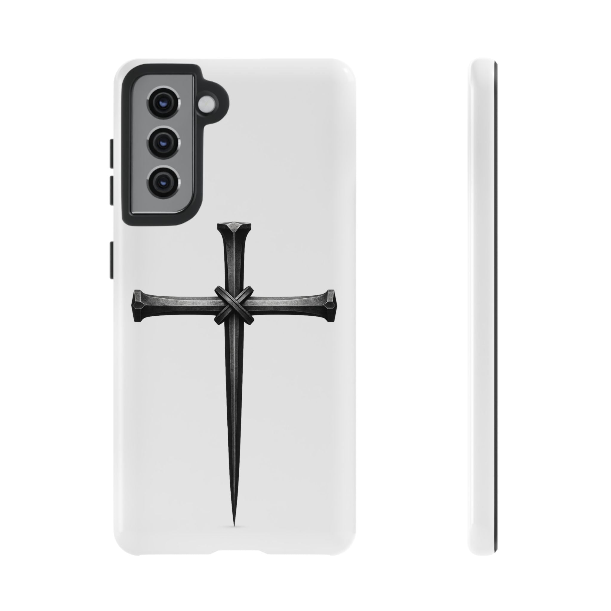 Nail Cross Tough Phone Case – Minimal Gothic Christian Armor for Samsung & iPhone
