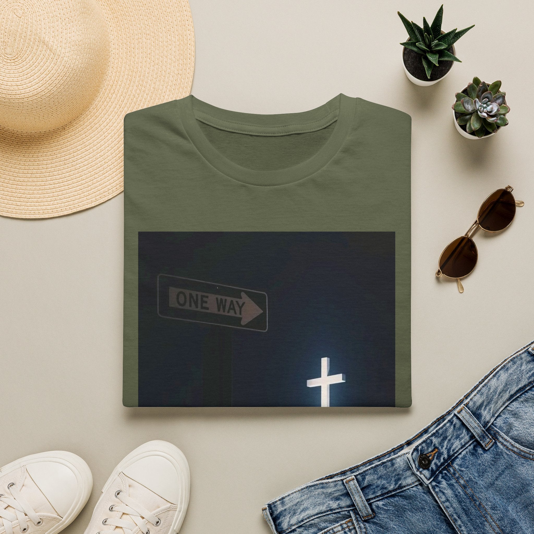 Christian Cross T-Shirt - One Way Street Sign Faith Tee