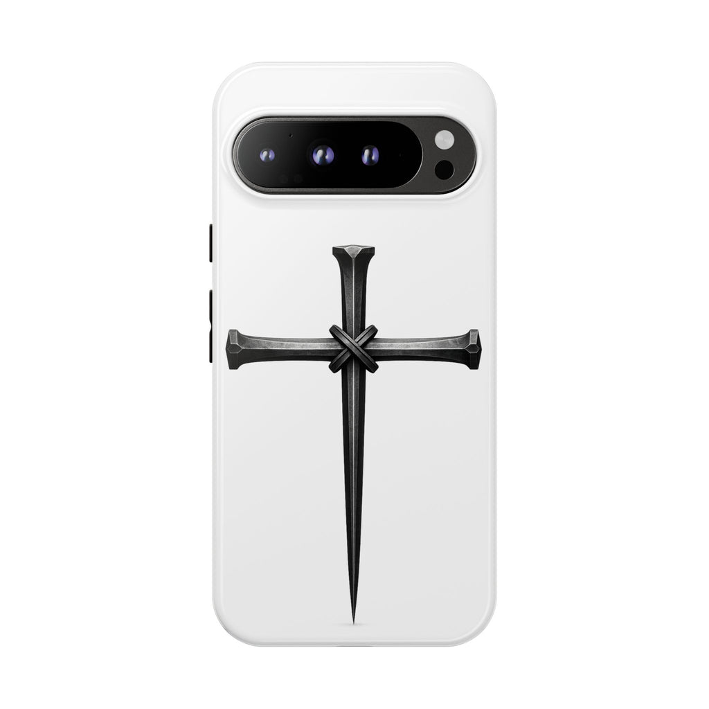 Nail Cross Tough Phone Case – Minimal Gothic Christian Armor for Samsung & iPhone