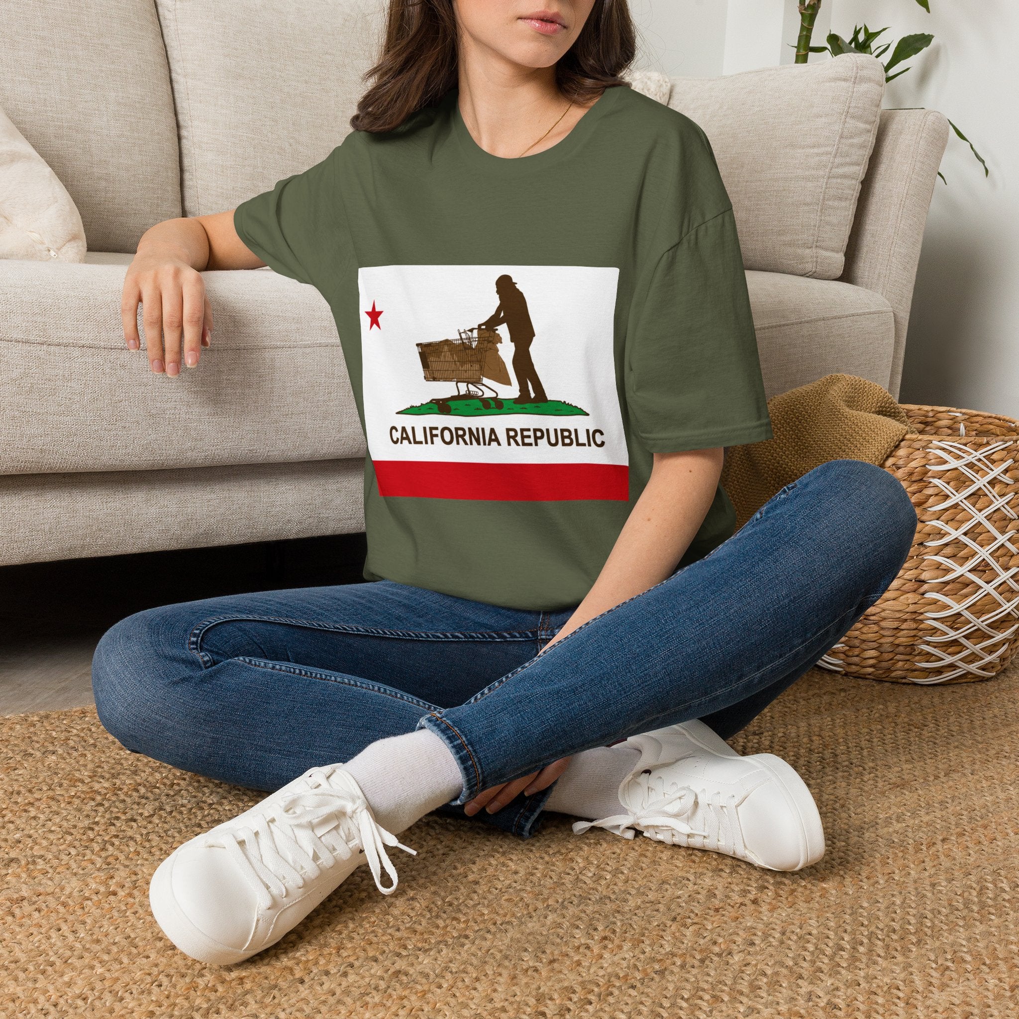 California Republic Grocery Cart T-Shirt — Funny State Flag Design