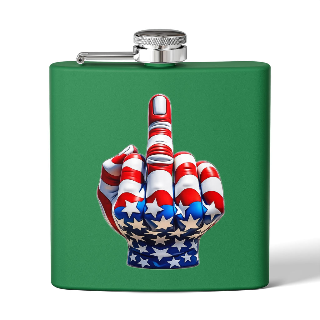 6oz Stainless Steel Flask — Patriotic Middle Finger USA Flag Design