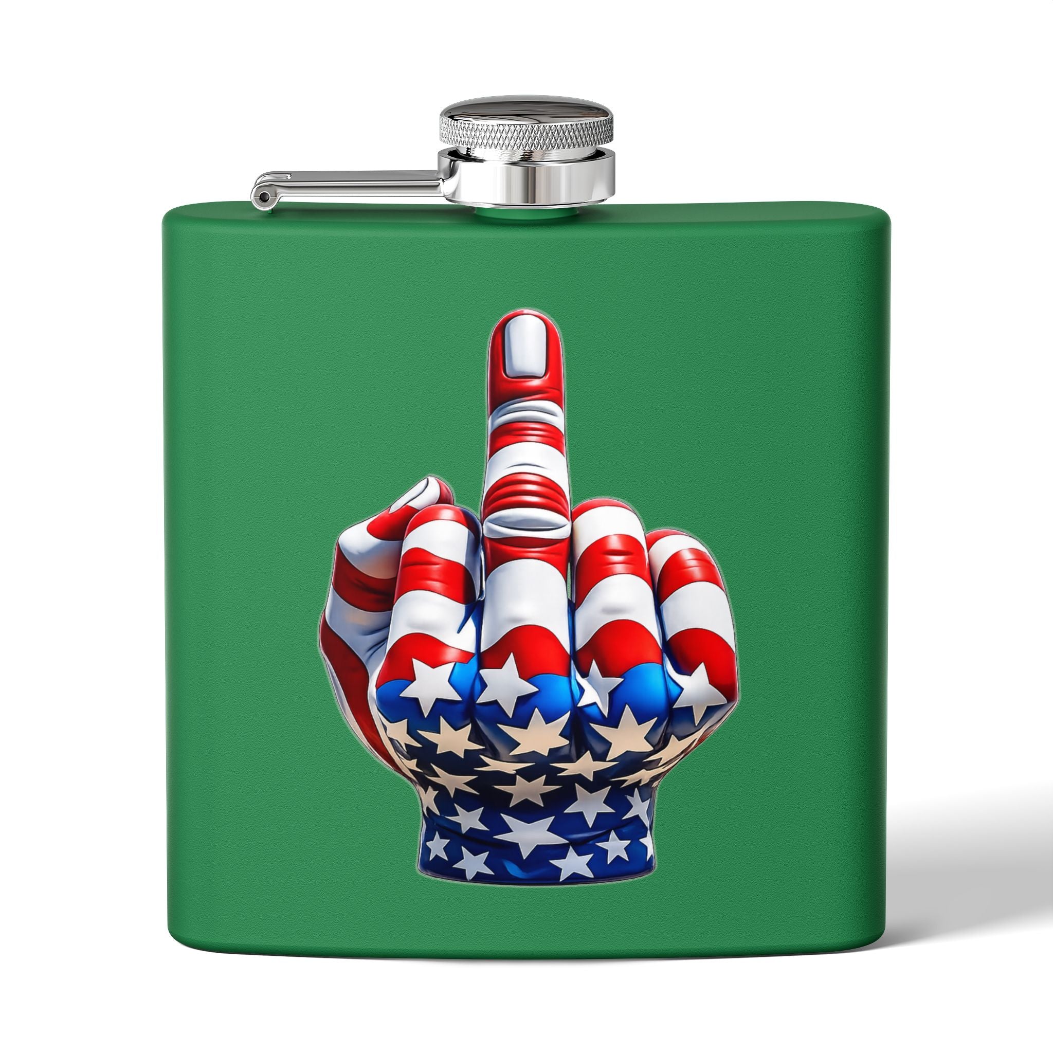 6oz Stainless Steel Flask — Patriotic Middle Finger USA Flag Design
