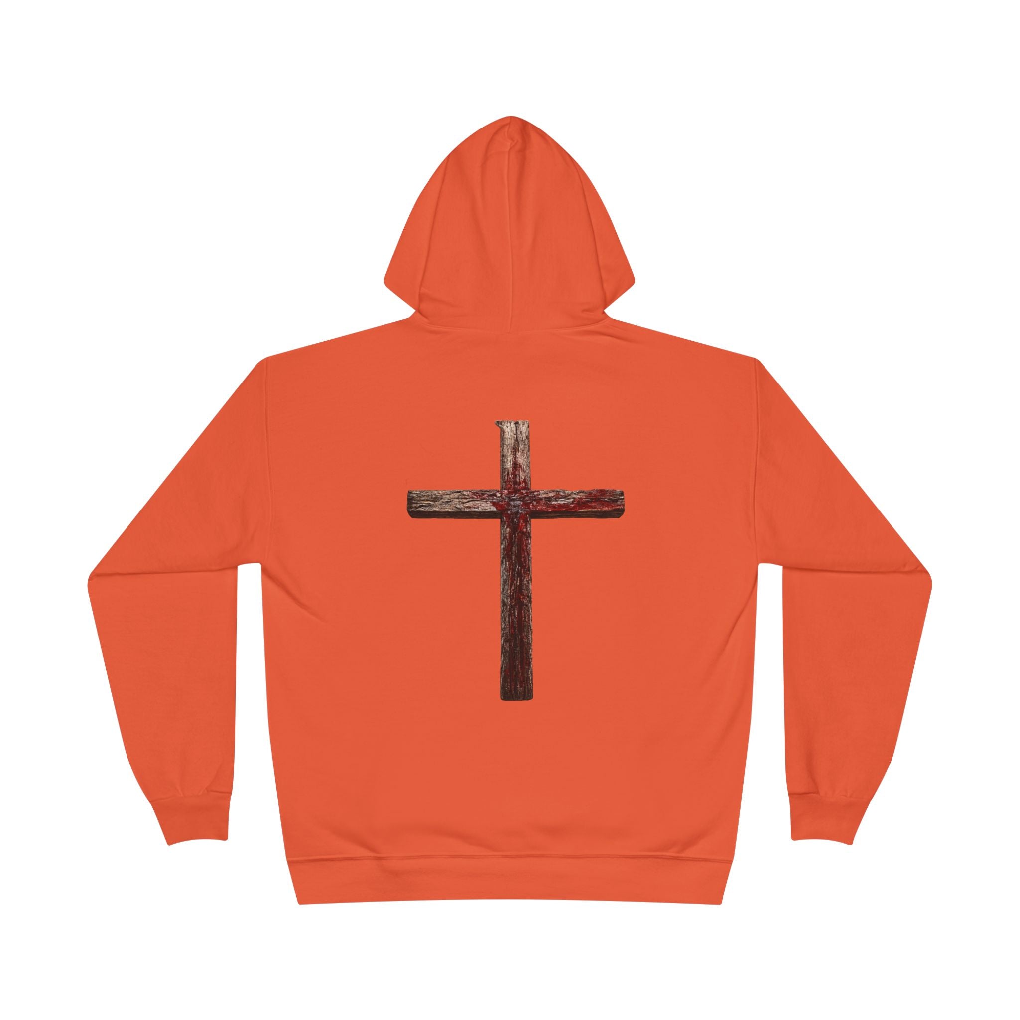 Christian Cross Hoodie — Blue Glow Front & Rustic Back Pullover