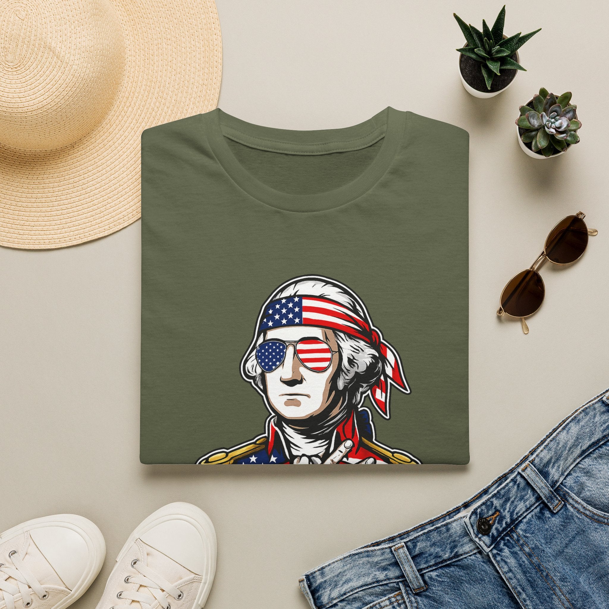 Patriotic George Washington T-Shirt – American Flag Bandana & Shades Tee