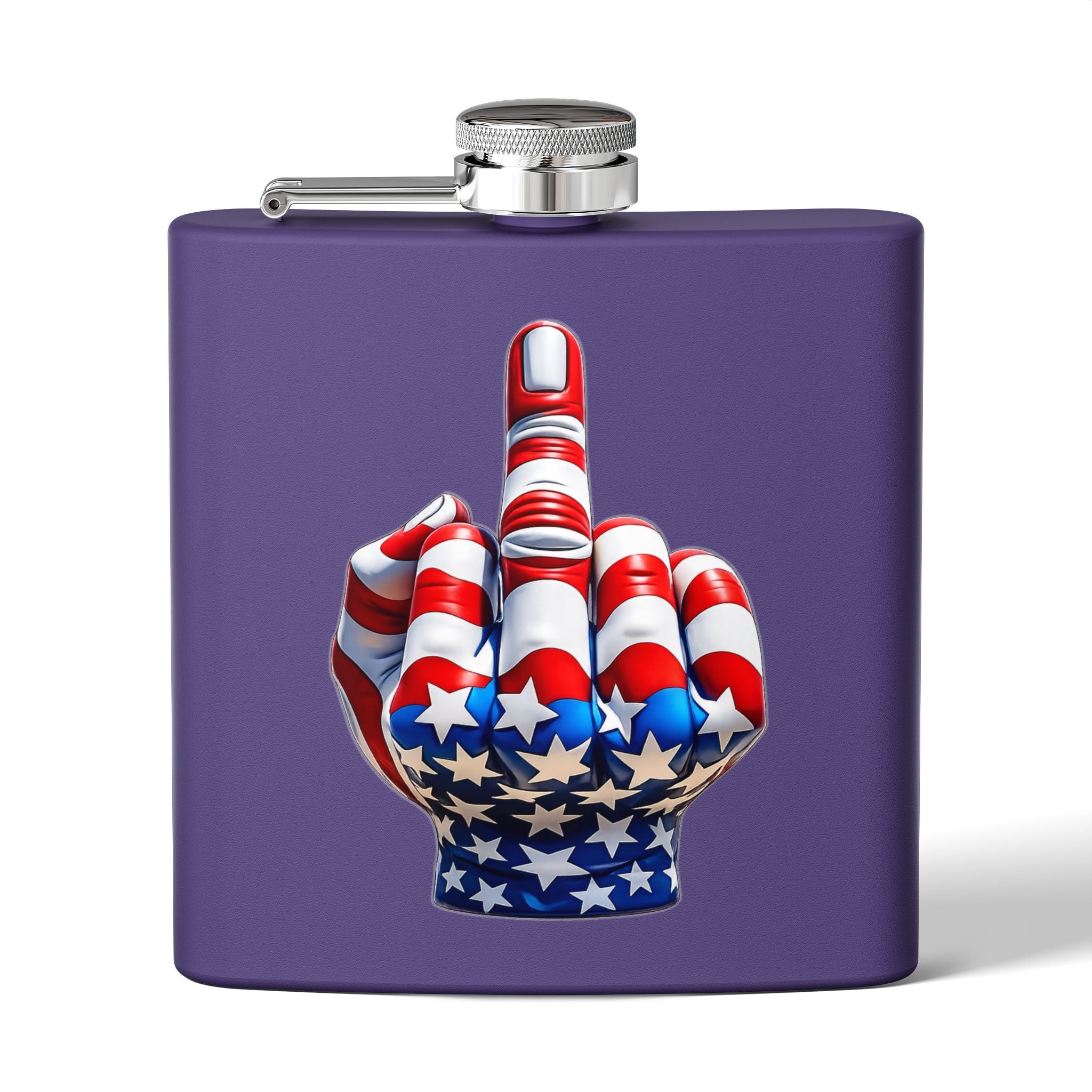 6oz Stainless Steel Flask — Patriotic Middle Finger USA Flag Design