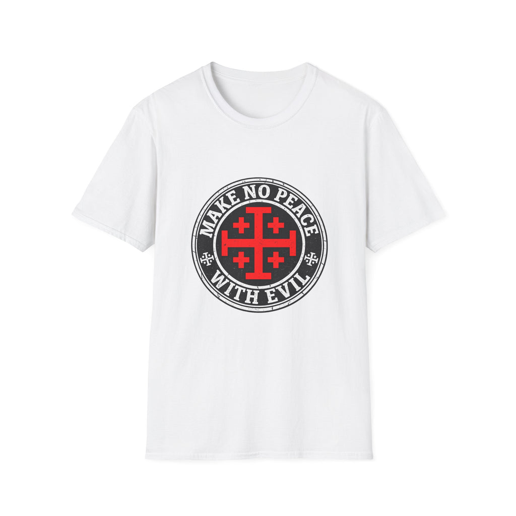 Make No Peace T-Shirt — Bold Crusader Emblem Tee ("Make No Peace With Evil")