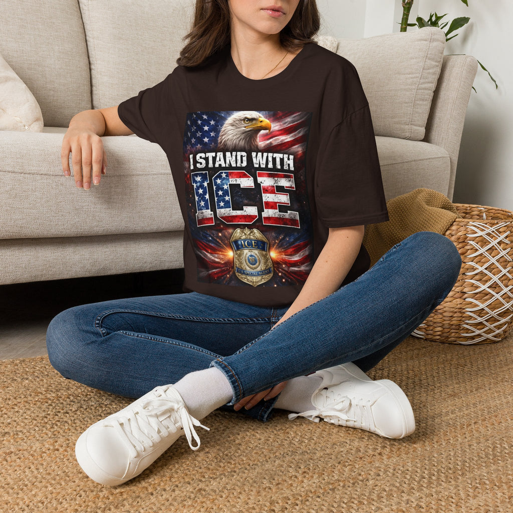 I Stand With ICE American Flag Eagle T-Shirt — Pro-ICE Patriotic Tee