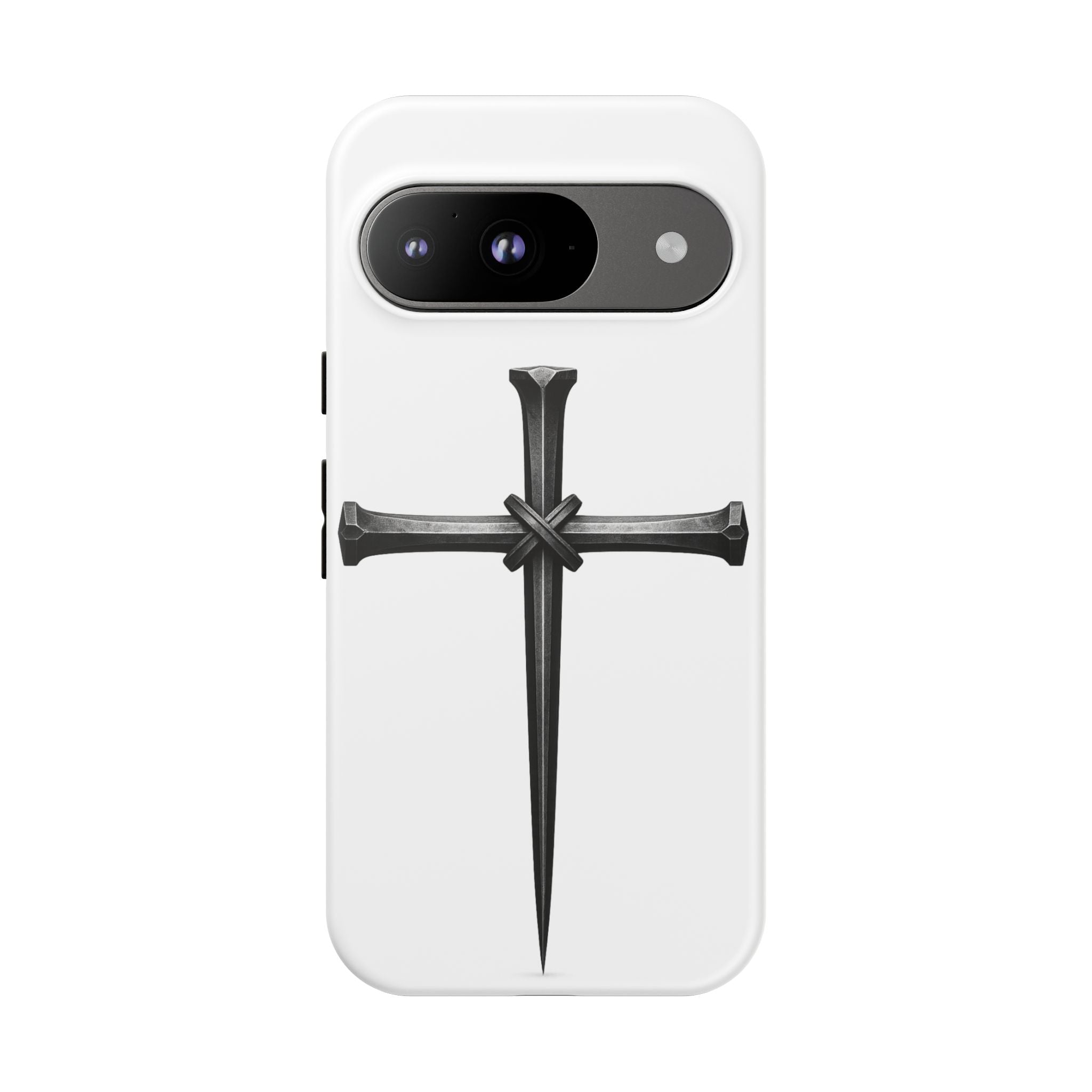 Nail Cross Tough Phone Case – Minimal Gothic Christian Armor for Samsung & iPhone