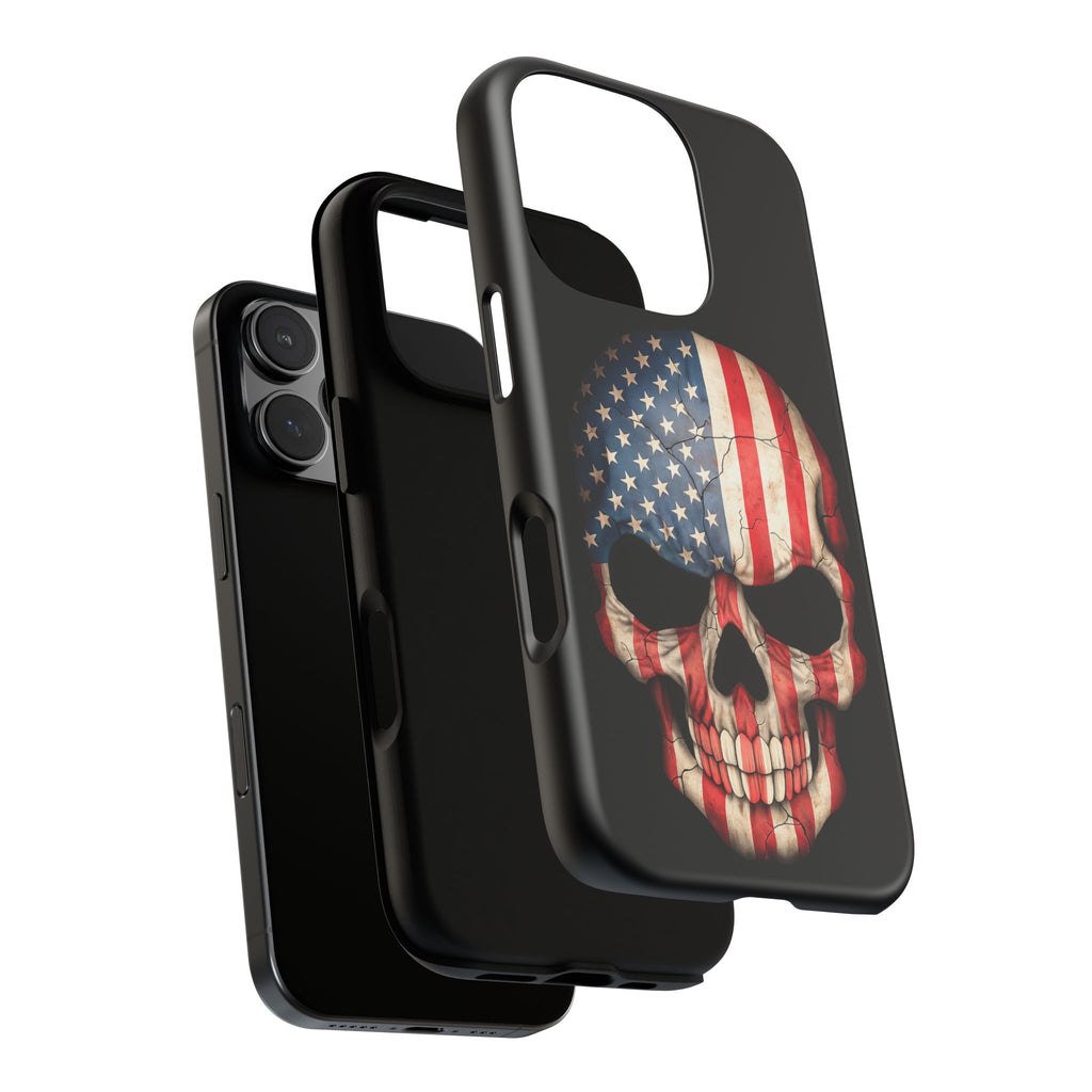 American Flag Skull Phone Case - Patriotic Tough Protective Cover