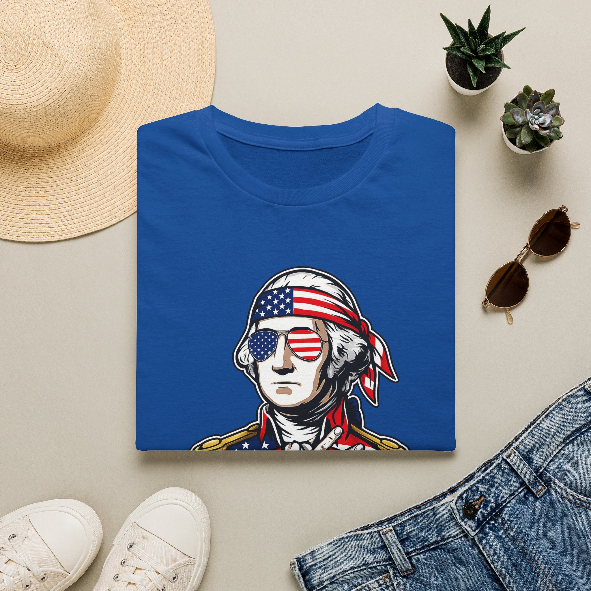 Patriotic George Washington T-Shirt – American Flag Bandana & Shades Tee