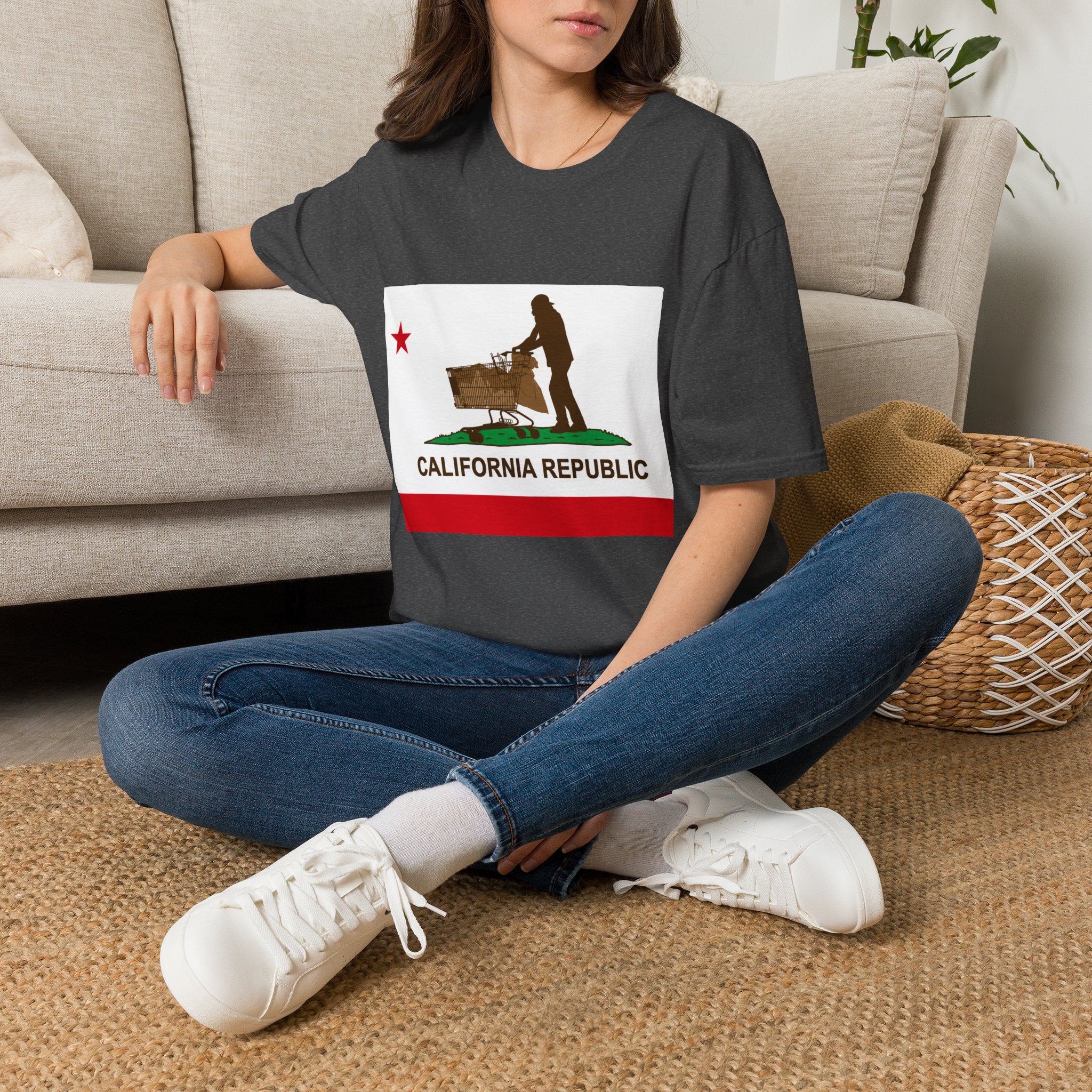 California Republic Grocery Cart T-Shirt — Funny State Flag Design
