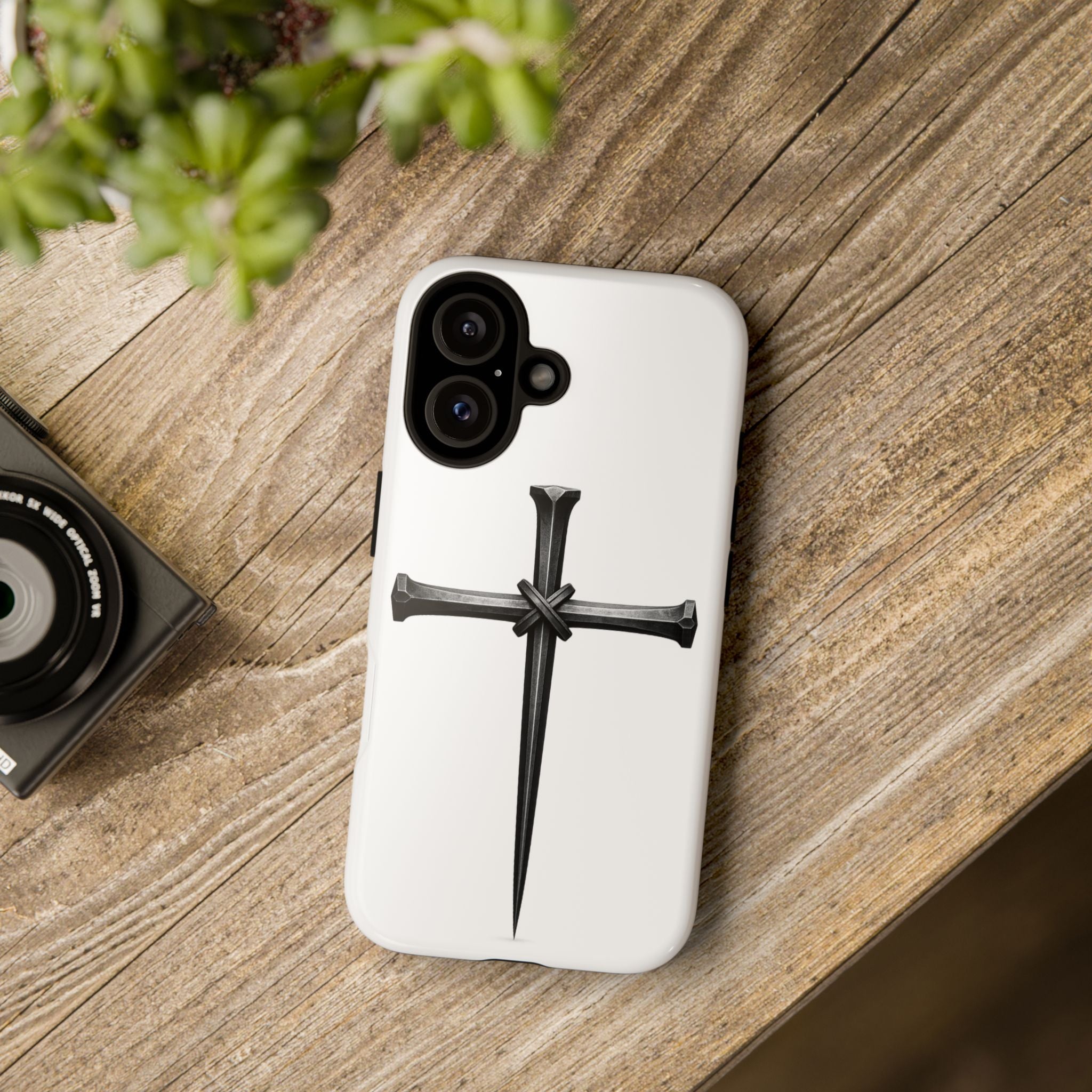 Nail Cross Tough Phone Case – Minimal Gothic Christian Armor for Samsung & iPhone