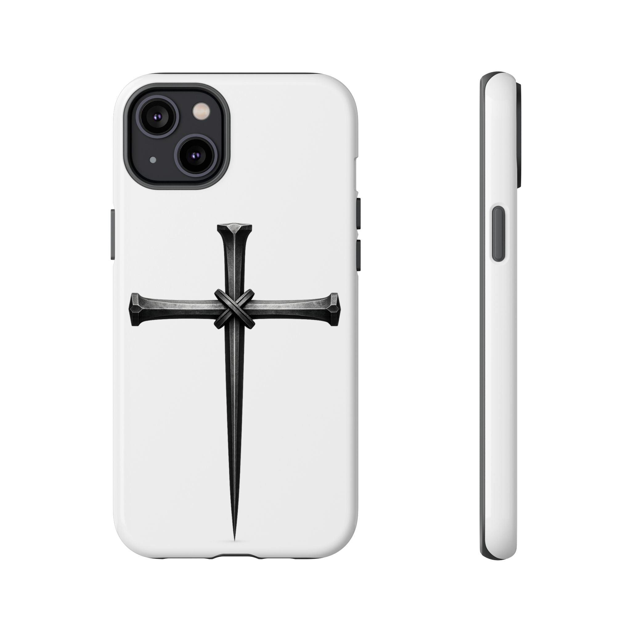 Nail Cross Tough Phone Case – Minimal Gothic Christian Armor for Samsung & iPhone