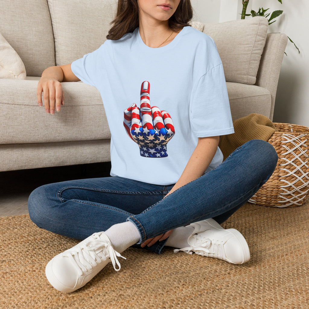 Middle Finger USA Flag T‑Shirt — Patriotic Offensive Graphic Tee