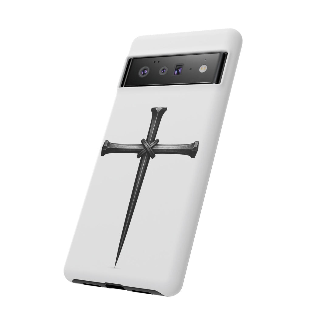 Nail Cross Tough Phone Case – Minimal Gothic Christian Armor for Samsung & iPhone