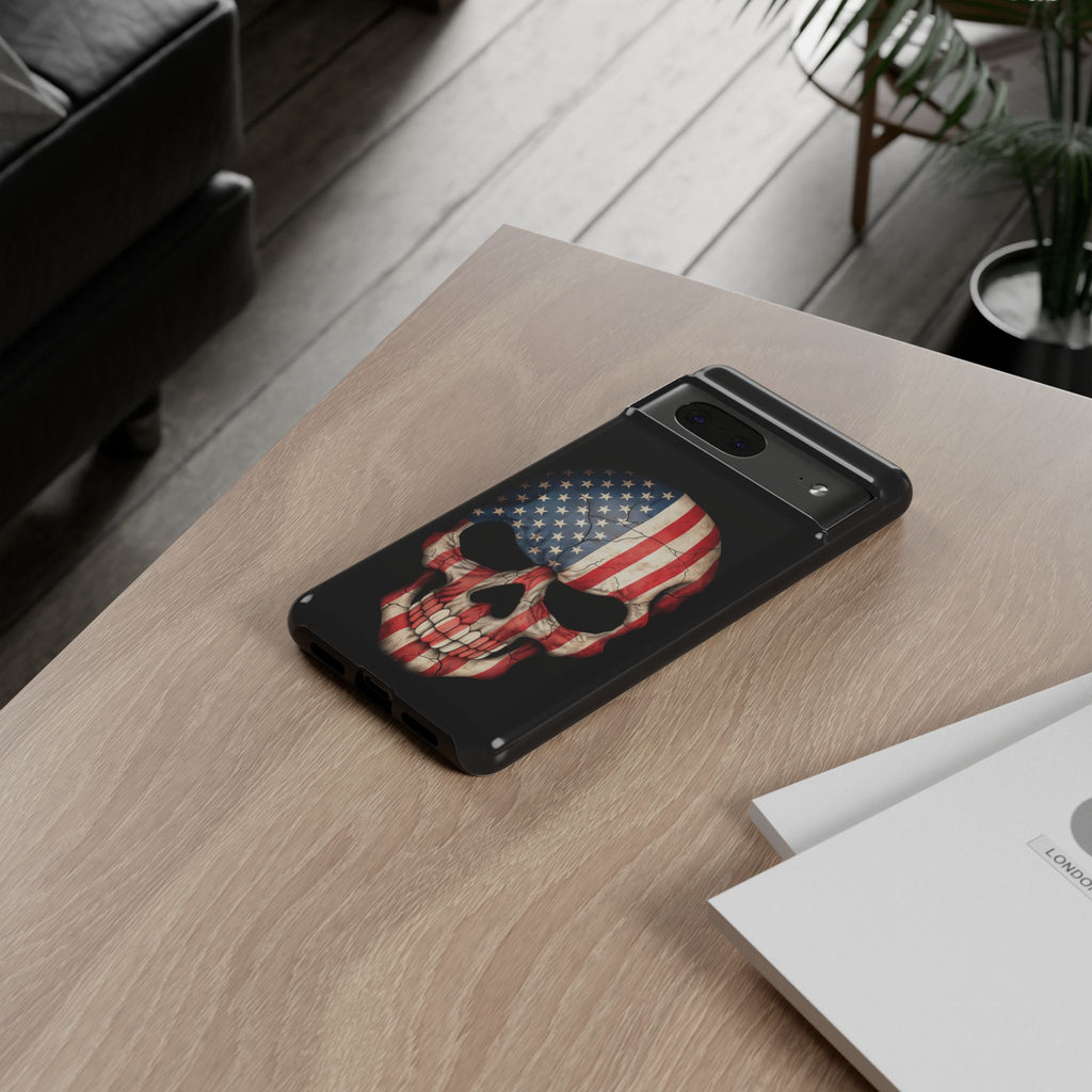 American Flag Skull Phone Case - Patriotic Tough Protective Cover