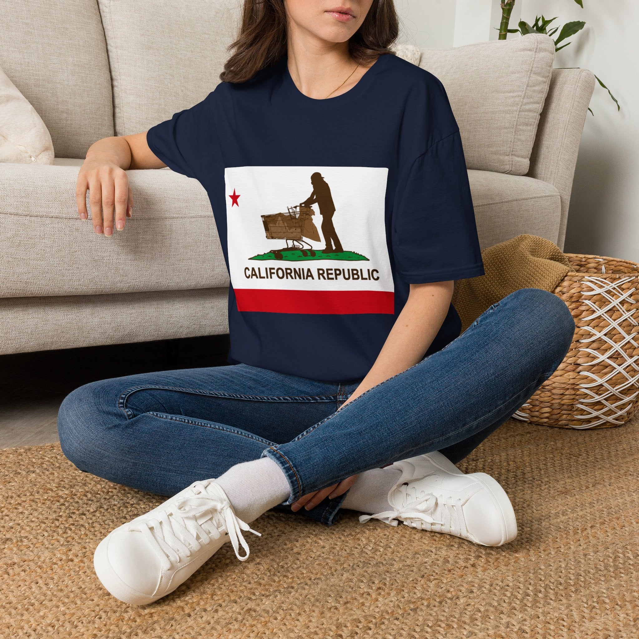 California Republic Grocery Cart T-Shirt — Funny State Flag Design