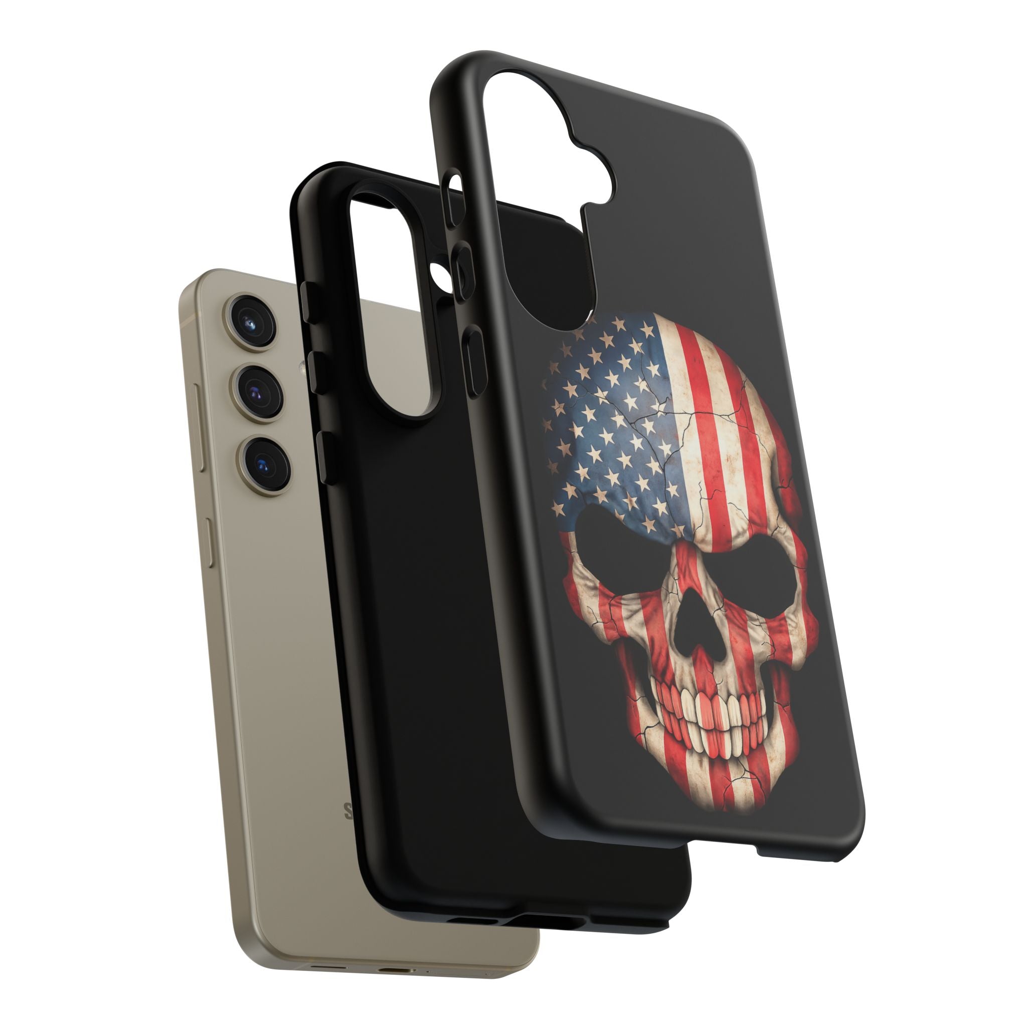 American Flag Skull Phone Case - Patriotic Tough Protective Cover