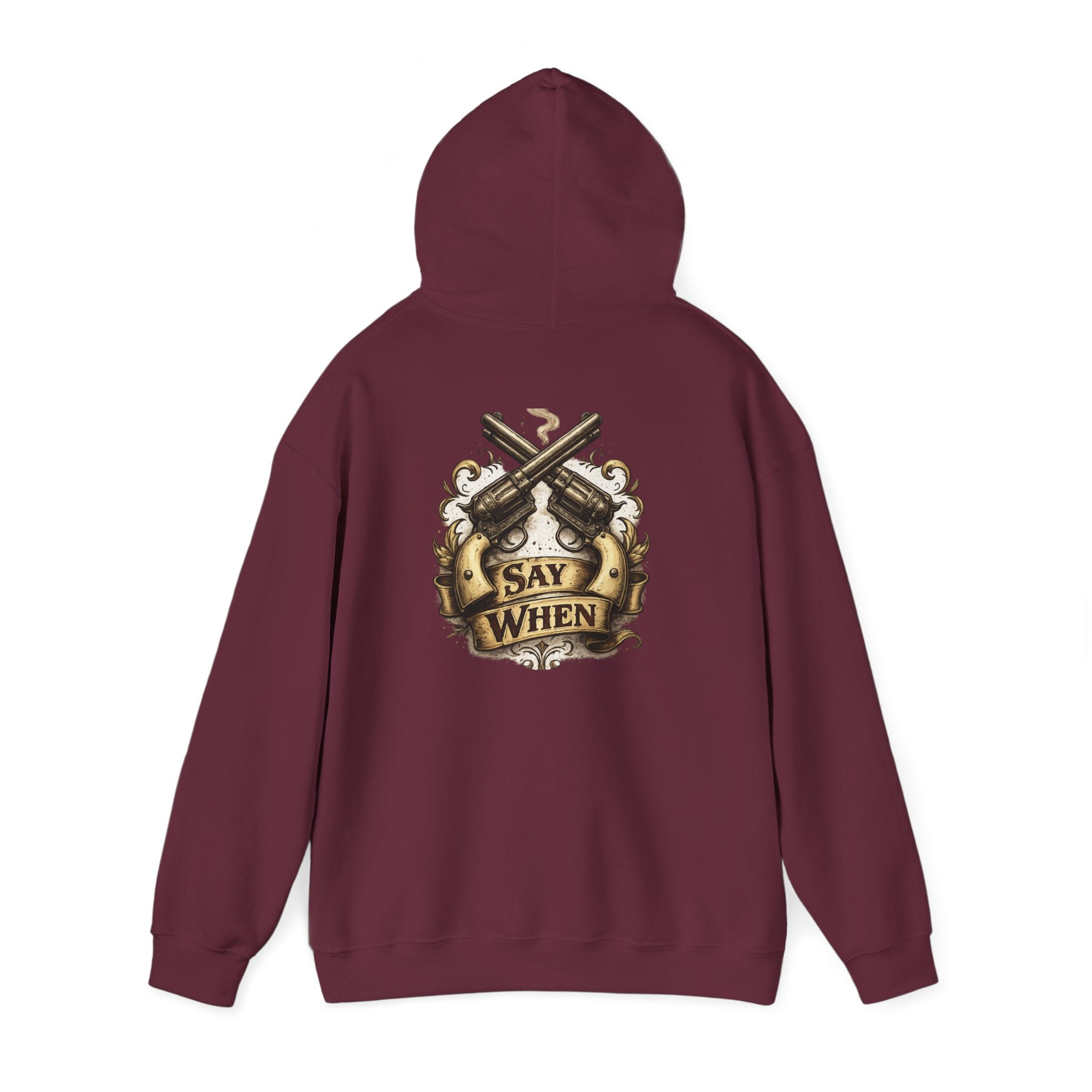 Western Outlaw Hoodie — "Say When" Vintage Gunslinger Pullover
