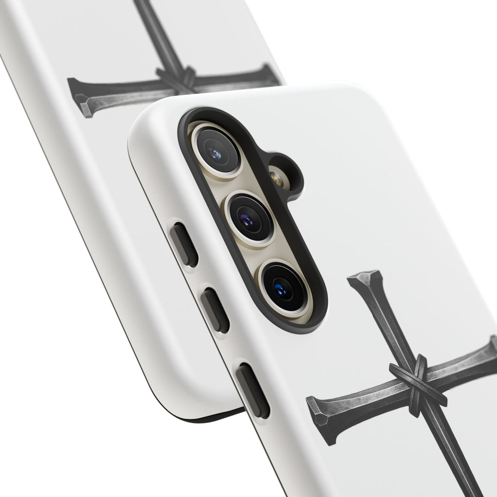 Nail Cross Tough Phone Case – Minimal Gothic Christian Armor for Samsung & iPhone