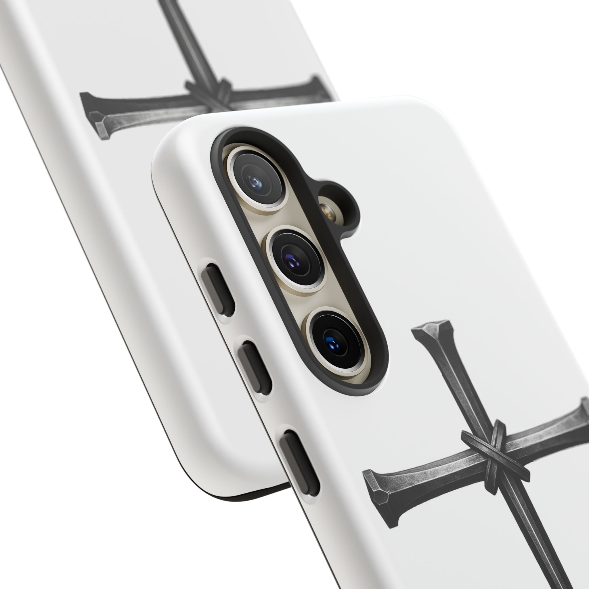 Nail Cross Tough Phone Case – Minimal Gothic Christian Armor for Samsung & iPhone
