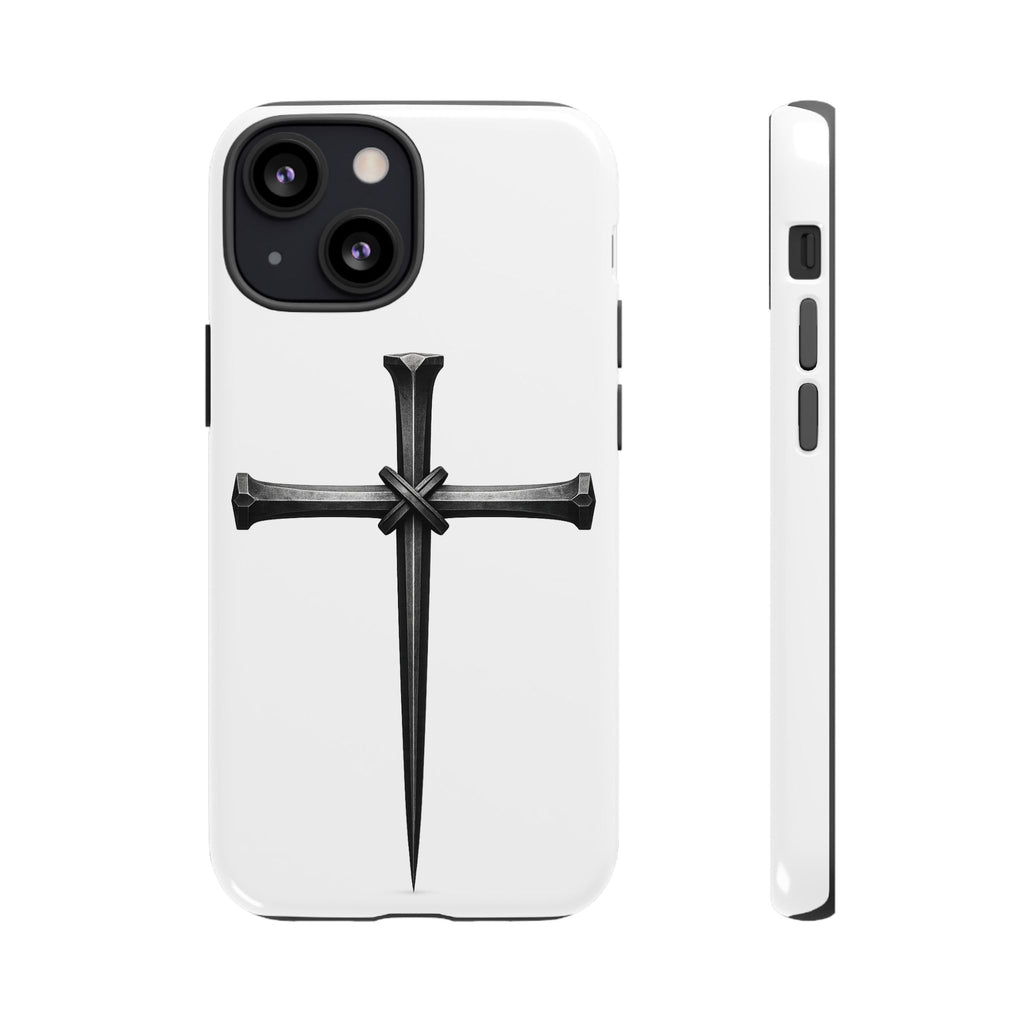 Nail Cross Tough Phone Case – Minimal Gothic Christian Armor for Samsung & iPhone