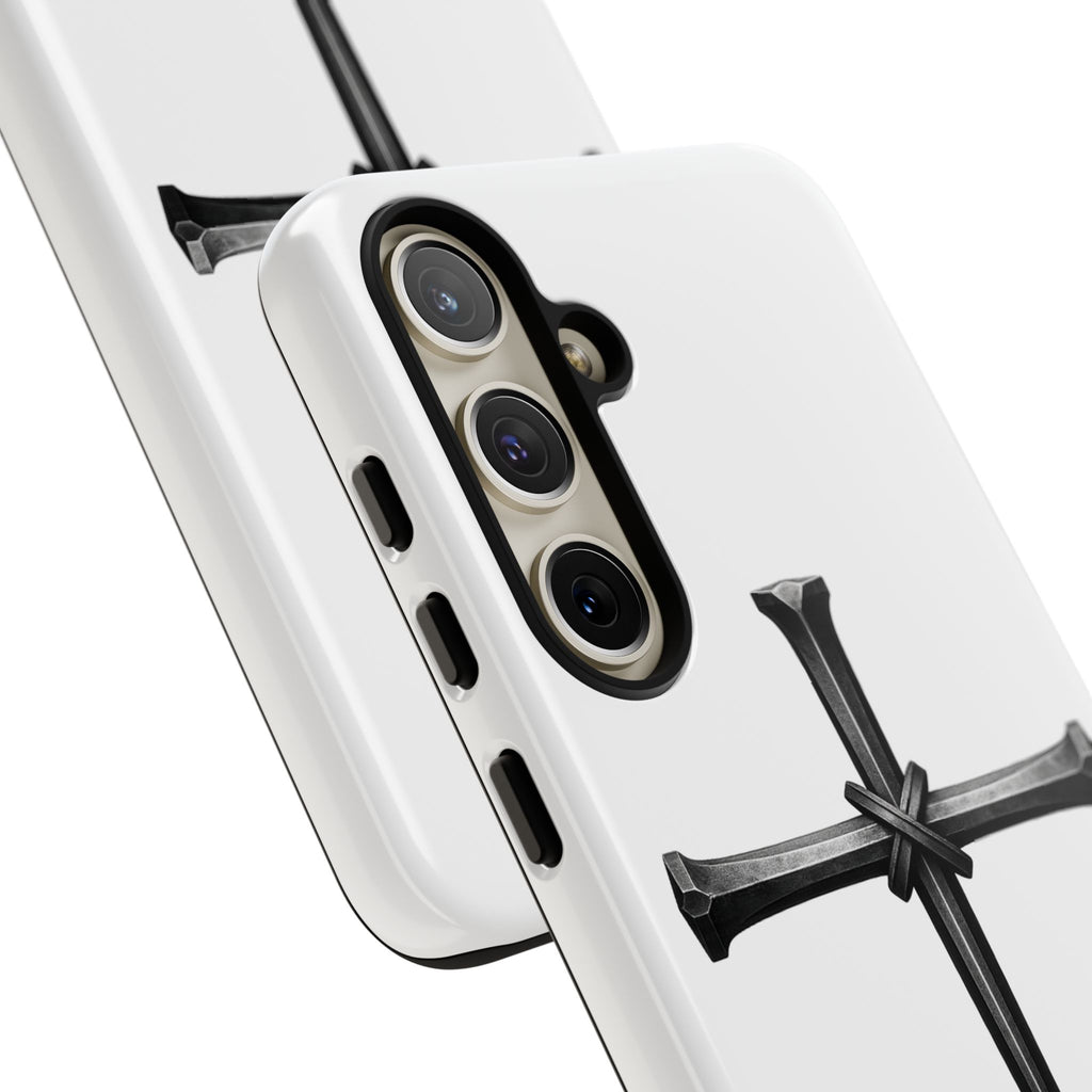 Nail Cross Tough Phone Case – Minimal Gothic Christian Armor for Samsung & iPhone