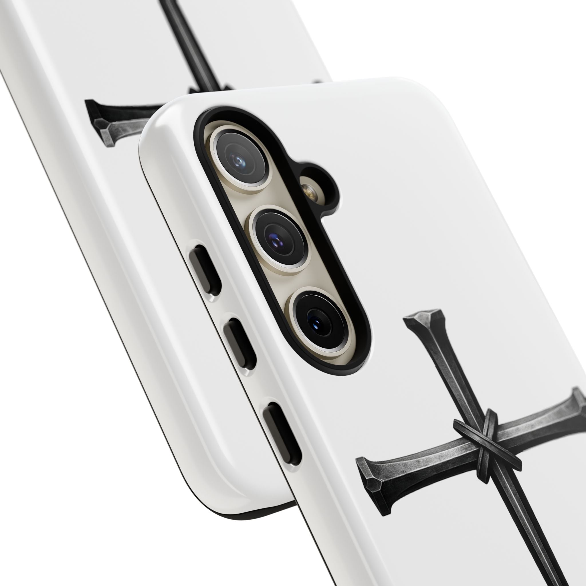 Nail Cross Tough Phone Case – Minimal Gothic Christian Armor for Samsung & iPhone