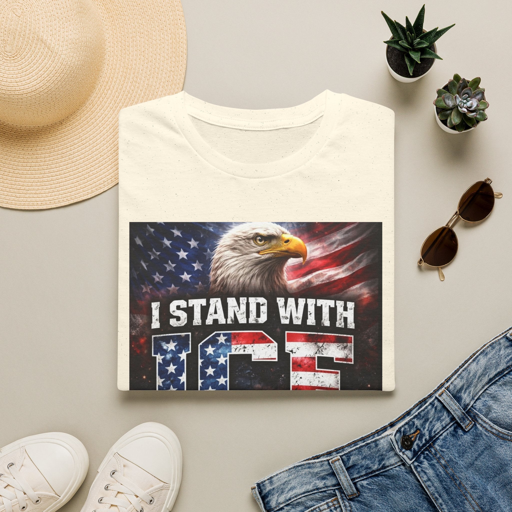 I Stand With ICE American Flag Eagle T-Shirt — Pro-ICE Patriotic Tee
