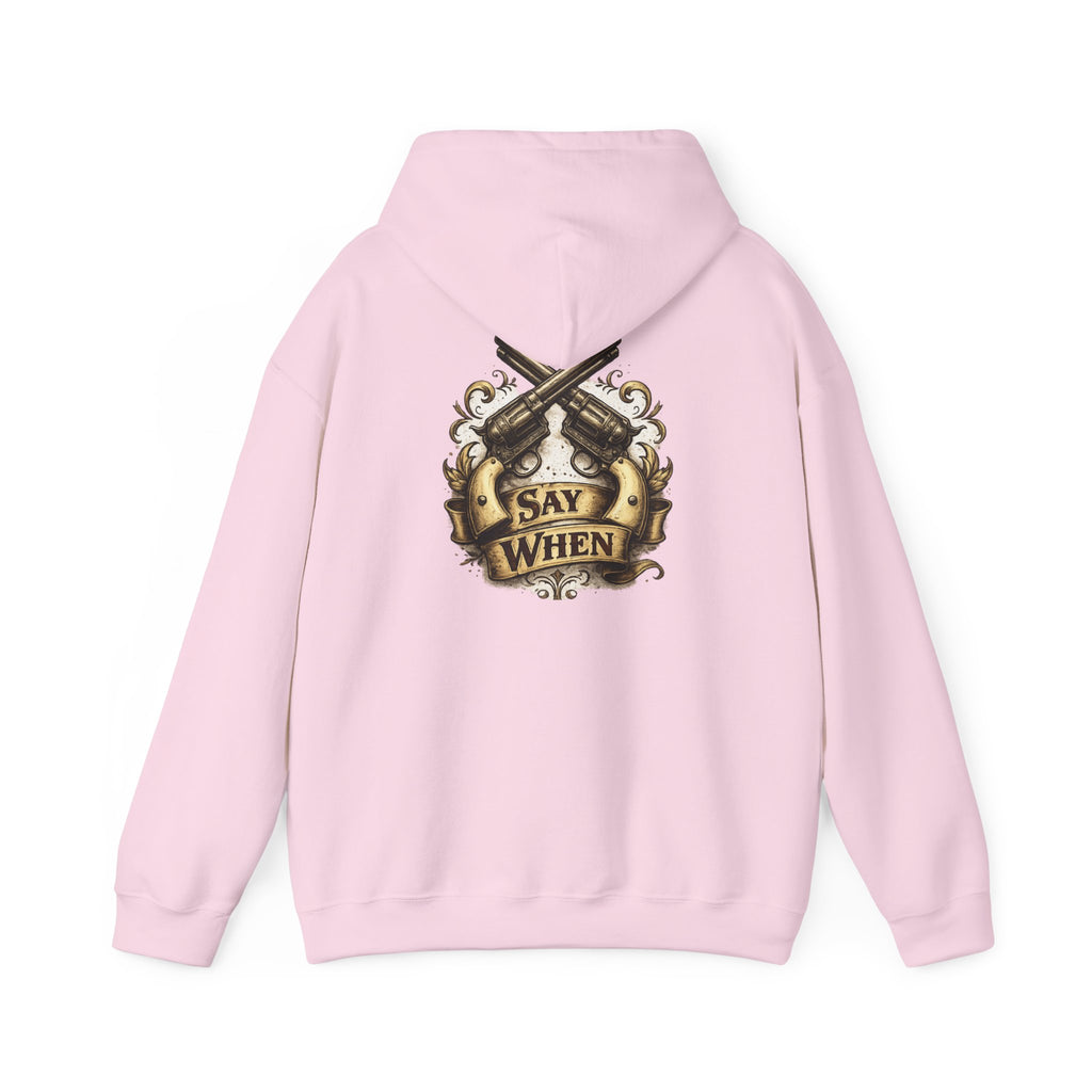 Western Outlaw Hoodie — "Say When" Vintage Gunslinger Pullover