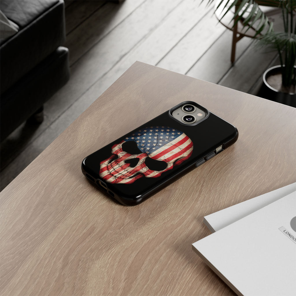 American Flag Skull Phone Case - Patriotic Tough Protective Cover