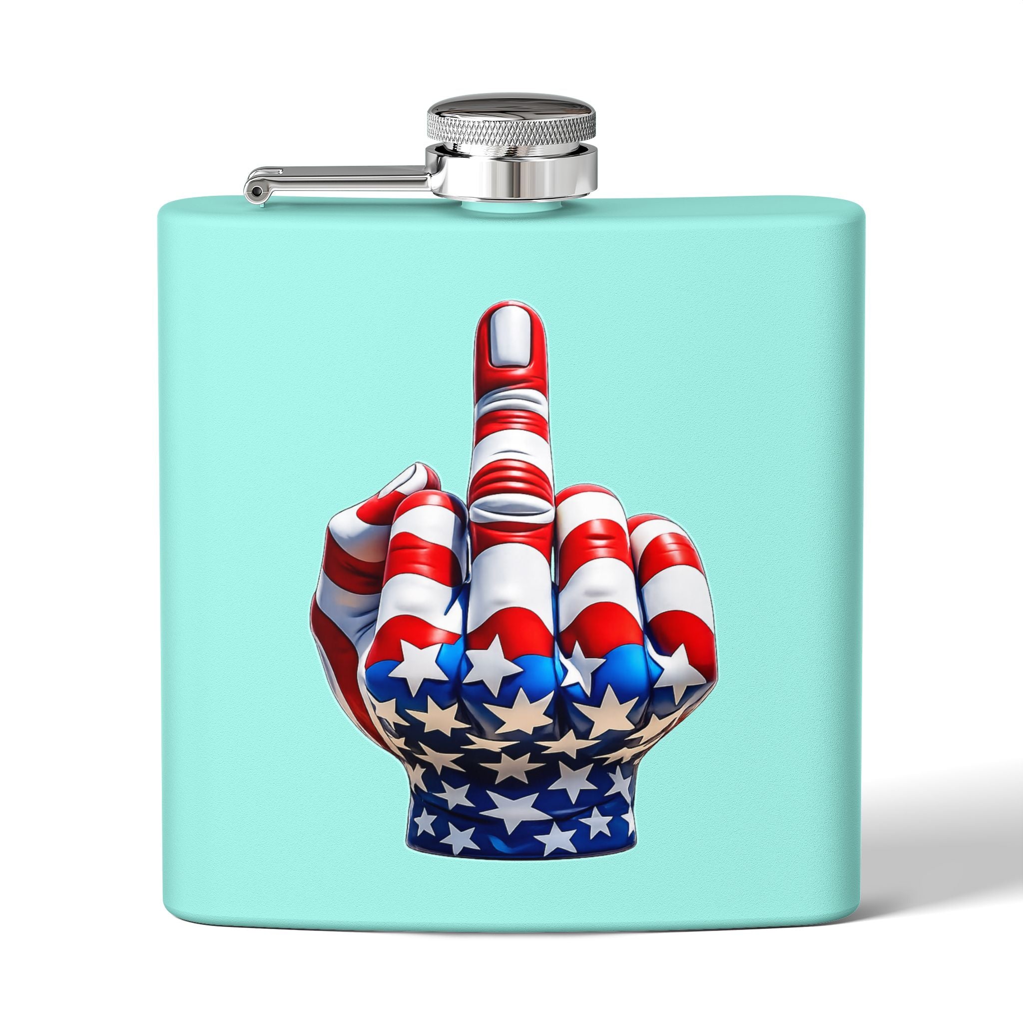 6oz Stainless Steel Flask — Patriotic Middle Finger USA Flag Design