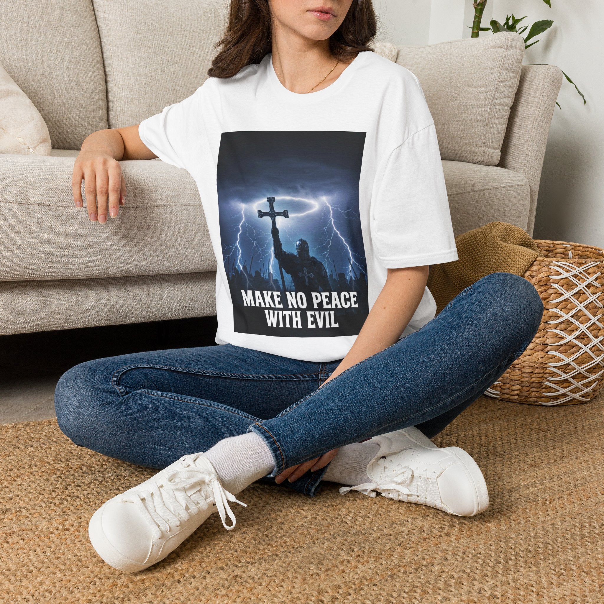 Make No Peace With Evil T-Shirt – Lightning Cross Christian Faith Tee