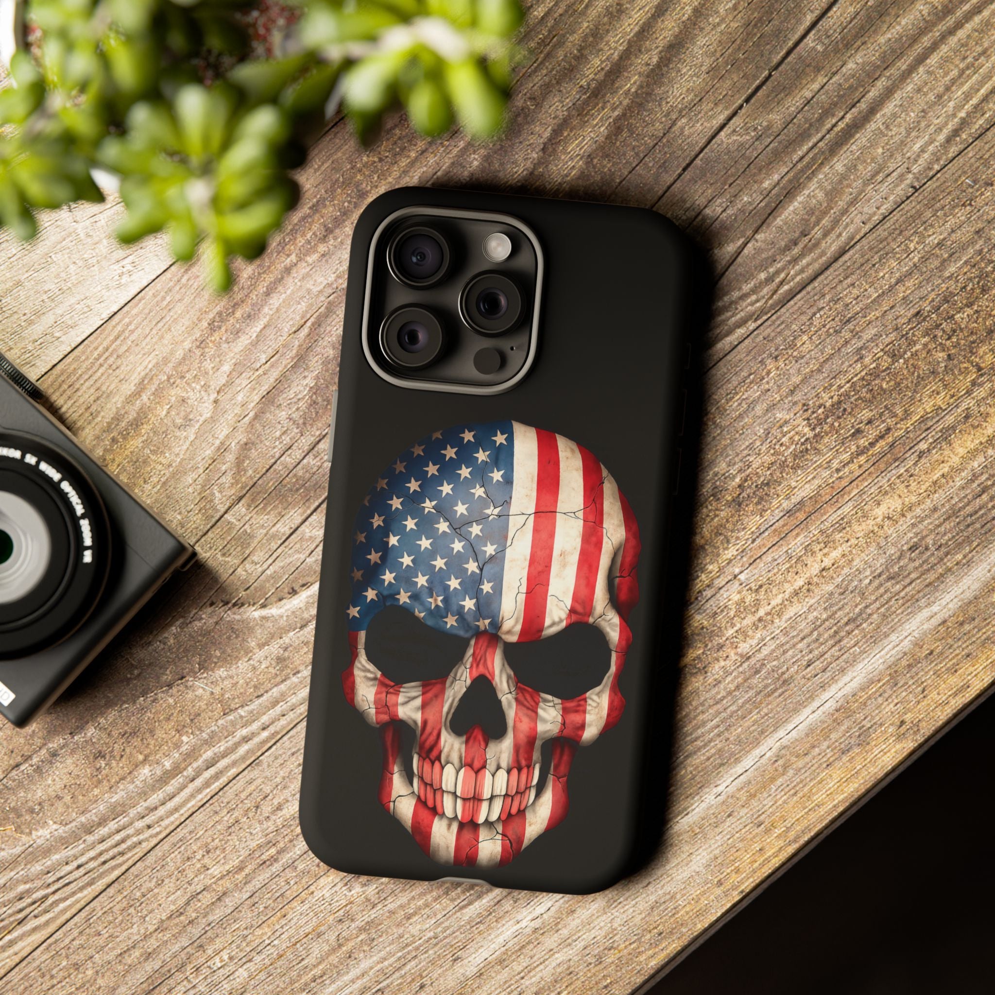 American Flag Skull Phone Case - Patriotic Tough Protective Cover