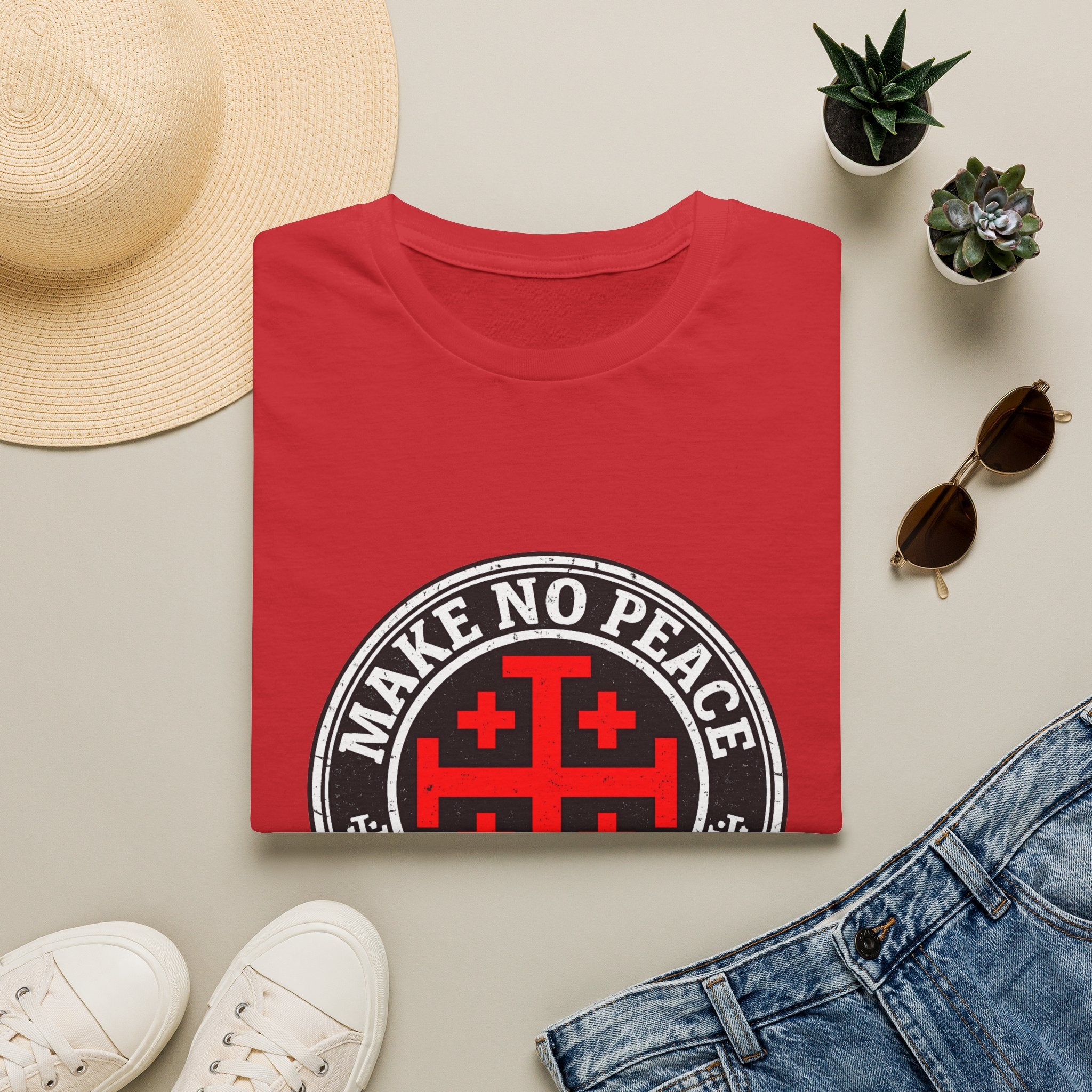 Make No Peace T-Shirt — Bold Crusader Emblem Tee ("Make No Peace With Evil")